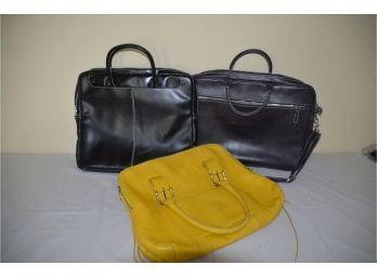 (#112) Latico Black Briefcases And Yellow Latico Handbag