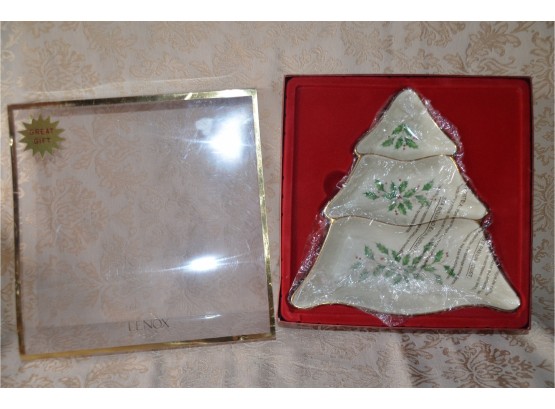 (#79) Lenox Christmas Tree Divided Server Candy Dish In Box