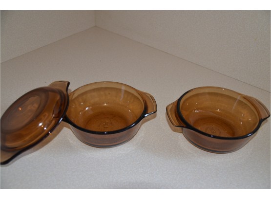(#53) Oven Microwave Safe Amber Small Individual Casserole (one Lid)
