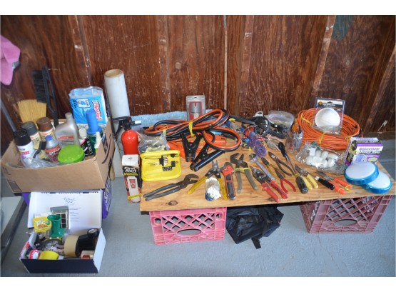Assorted Tools And Car Jumper Cables