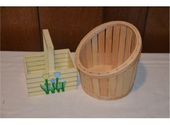 (#125) Wood Planter 7' And Wooden Basket