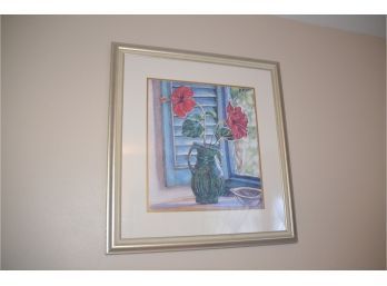(#9) Framed Floral Picture By A Window Green Vase (master Bedroom)