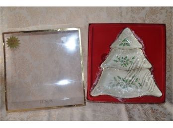 (#79) Lenox Christmas Tree Divided Server Candy Dish In Box