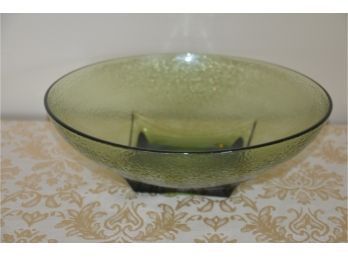 (#40) Vintage Footed Green Glass Salad Bowl 10.5'Round