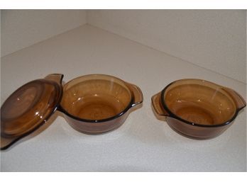 (#53) Oven Microwave Safe Amber Small Individual Casserole (one Lid)