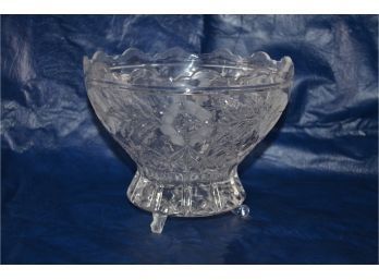 (#73) Crystal Cut Glass Footed Bowl 6.5'H