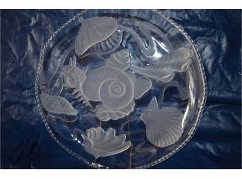 (#76) Glass Cake 14' Shell Design Serving Platter