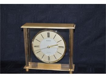(#31) Bulova Quartz Gold Mantle Clock Works 8x8