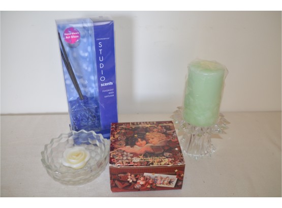 (#201) Party Light Pillar Candle Holder, New In Box Scented Diffuser