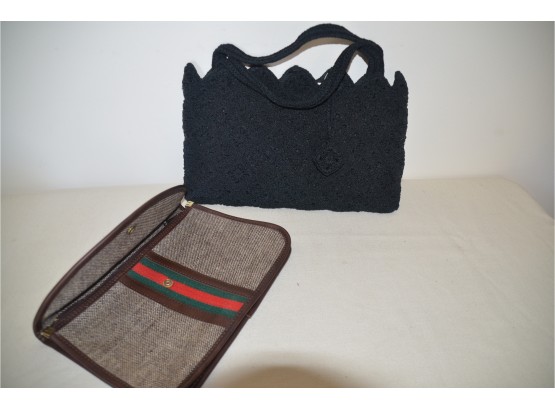 (#244) Black Crochet Handbag, Clutch Handbag