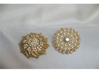 (#10) Costume Gold Tone Pearl Inlay Pins (2)