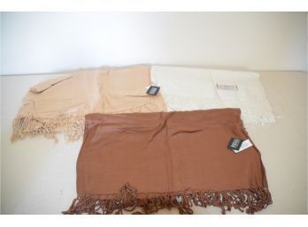 (#256) Pashmina Off White Scarf, Bijolly Terner Tan And Rust Color Scraves