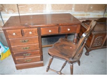 (#340) Wood 4 Drawer Desk And Chair