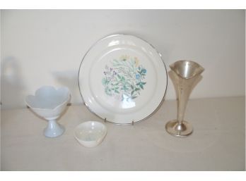 (#180) Taylor Smith Plate, Silver-plate Rose Stem Vase
