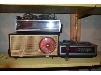 (#300) Vintage 3 Radios: Norelco Radio, Chronofone Electric Clock Radio, General Electric Clock Radio AM/FM