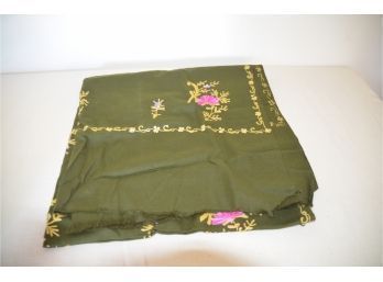 (#257) Oilve Green Embroidered Floral Design Shawl