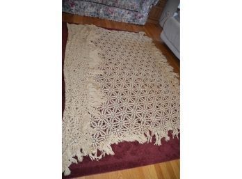 (#237) Vintage Crocheted Bed Coverlet With Fringe On 3 Sides Approx. 82x73