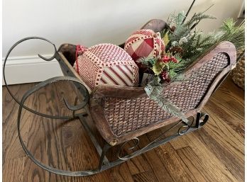 (#107) Decorative Wood Sled With Artificial Greens