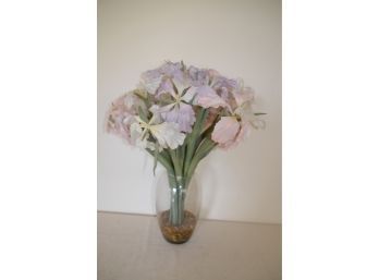(#214) Artificial Iris Flower Arrangement In 10' Glass Vase