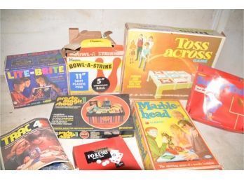(#317) Vintage Lot Of 8 Games: Connect 4, Marble Head, Presto Magic Show, Pokeno, Lite Brite, Toss Across