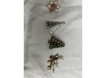 (#41) Assortment Of Christmas Tree Pins And Lia Sophia Reindeer Pin