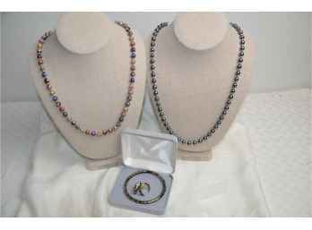 (#29) Asian Stone Necklaces (2) And Bracelet And Earring Set