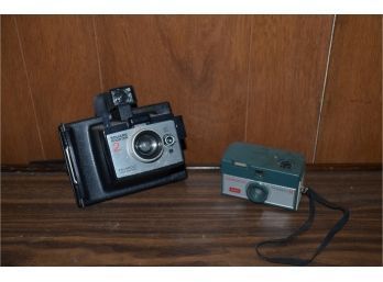 (#299) Polaroid Square Shooter And 2 Kodak Hawkeye Instramatic Film Camera