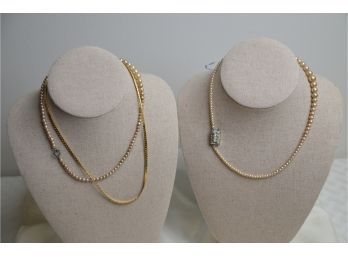(#31) Costume Pearl Necklace (1) And Gold Tone Necklace