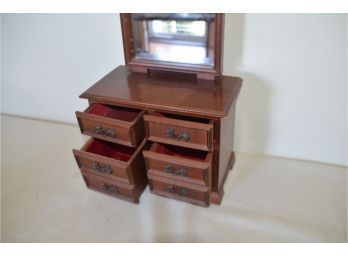 (#269) Vintage Wooden Dresser Jewelry Box With Mirror