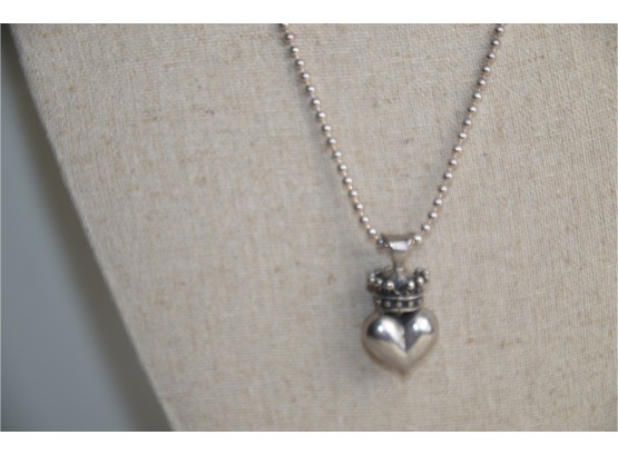 (#145) King Baby Studio 925 Sterling Silver 3D Crowned Heart Pendant And Sterling 8.5' Chain