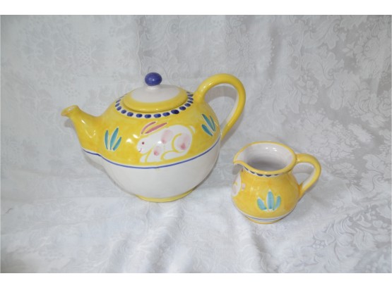 (#24) Pottery Nando Vietni Tea Post And Creamer