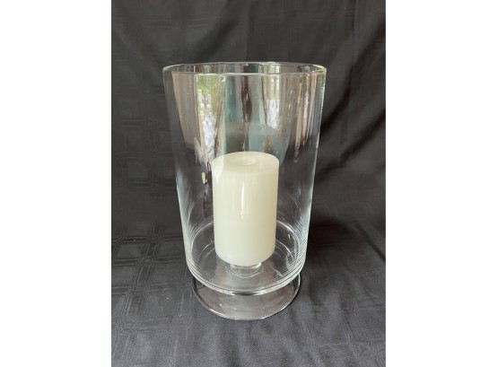 (#14) Crate And Barrel Hand Made Glass Hurricane Candle Holder 13.5'H