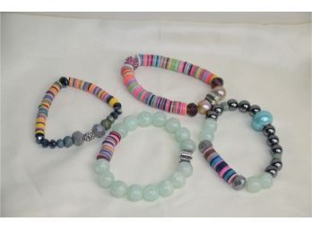 (#171) Fun Colorful Marble Stone Bracelets (4 Of Them)