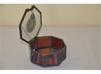 (#31) Octogan Glass Jewelry Trinket Box 4'