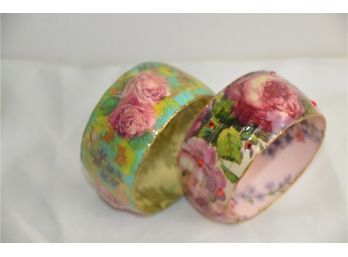 (#178) Iris Design Artisan Hand Crafted Resin Bangle Bracelets Pink Roses