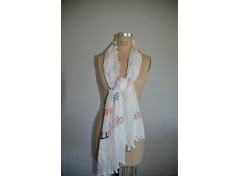 (#197) White Embroidered Fun Words Scarf Shawl