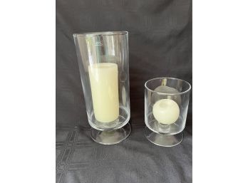 (#9) Crate And Barrel Glass Pedestal Hurricane Candle Holders (2 Sizes )