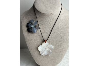 (#154) Pearl Pendant Flower Leather Strap Necklace, Pearl Flower Pin