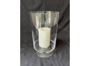 (#12) Crate And Barrel Hand Made Glass Hurricane Candle Holder 13.5'H