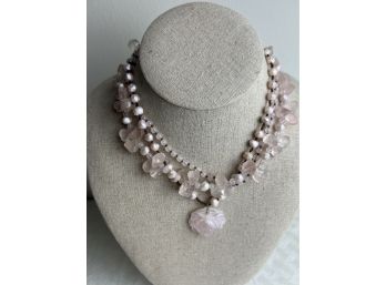 (#165) Pink Stone Necklace Hangs 8.5'long