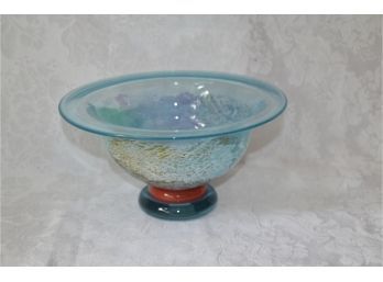 (#16) Kosta Boda Frosted Blue Multi Color Signed Numbered 59146 Compote Bowl