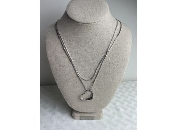 (#143) Sterling Silver Open Heart Charm With Sterling 32' Long Detail Chain