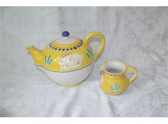 (#24) Pottery Nando Vietni Tea Post And Creamer