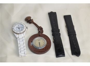 (#185) Faux Chanel Watch And Pocket Watch, 2 Watch Straps