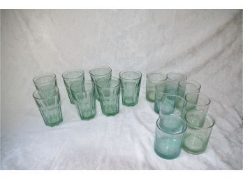 (#102) Green Drinking Glasses (15 Of Them)