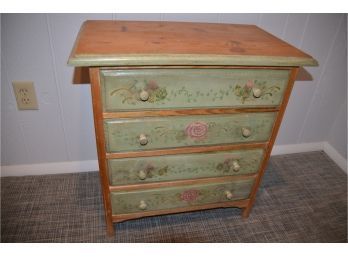 (#79) Sweet Hand-painted Wood 4 Drawer End Side Chest