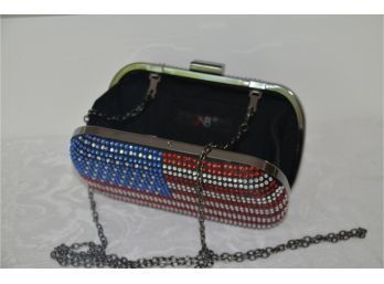 (#126) Rhinestone American Flag Evening Bag With Chain