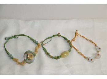 (#176) Jade Stone And String Bracelets (3 Of Them)