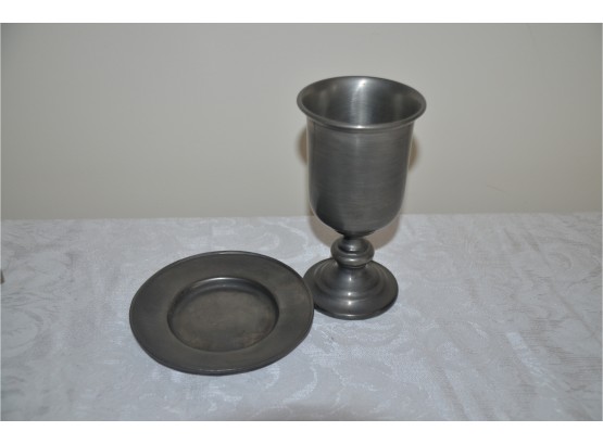 (#10) Vintage Colonial Old World Pewter Plate Depose A.A.M.H. And Colonial Casting Meriden Cup