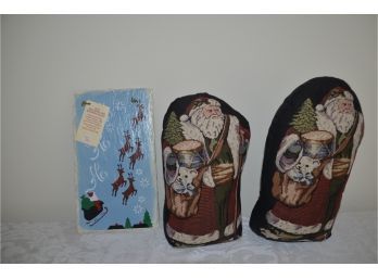 (#178) Needlepoint Santa Weighted Door Stopper, Hand-Painted Slate Christmas Santa And Reindeer Wall Hanging